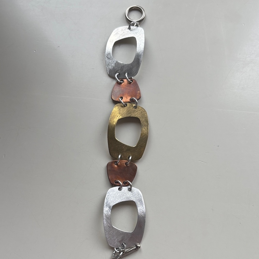 Silver, Gold, and Copper Geometric Bracelet
